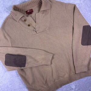 Bob Timberlake Men's Knit Pullover Sweater Size XXL Tan‎ Elbow Patch Cotton